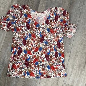 LOFT Women's Floral V-Neck Blouse - Red, Blue, Brown